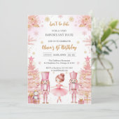 Whimsical Pink Brown Bows Ballerina Birthday 招待状 (スタンド正面)