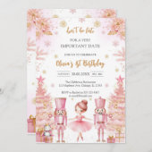 Whimsical Pink Brown Bows Ballerina Birthday 招待状 (正面/裏面)