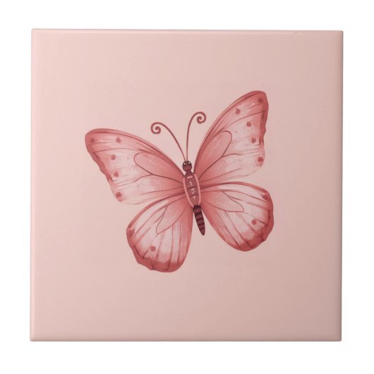   Whimsical Pink Butterfly  タイル (正面)