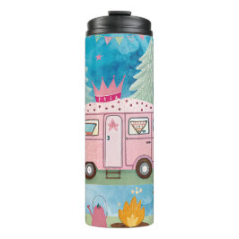 Whimsical Pink Camper Van Camping Scene タンブラー