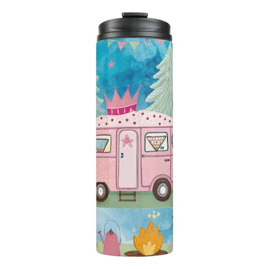 Whimsical Pink Camper Van Camping Scene タンブラー (正面)