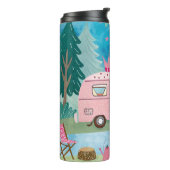 Whimsical Pink Camper Van Camping Scene タンブラー (回転左)