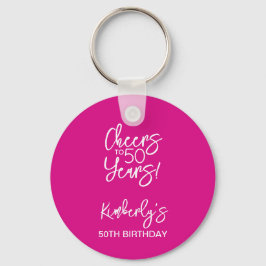 Whimsical Pink Cheers to 50 Years Birthday キーホルダー