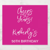 Whimsical Pink Cheers to 50 Years Birthday スパークリングワインラベル (シングルラベル)