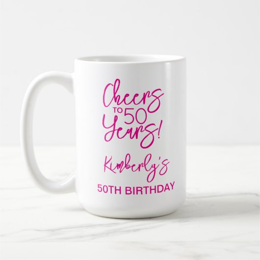 Whimsical Pink Cheers to 50 Years Birthday Classic コーヒーマグカップ (左)
