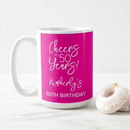 Whimsical Pink Cheers to 50 Years Birthday Classic コーヒーマグカップ