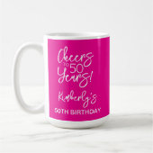 Whimsical Pink Cheers to 50 Years Birthday Classic コーヒーマグカップ (左)