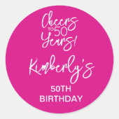Whimsical Pink Cheers to 50 Years Birthday Classic ラウンドシール (正面)