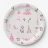 Whimsical Pink Christmas Baby Shower Paper Plates ペーパープレート (正面)