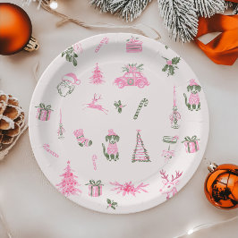 Whimsical Pink Christmas Baby Shower Paper Plates ペーパープレート