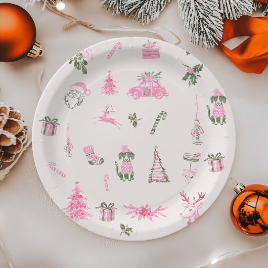 Whimsical Pink Christmas Baby Shower Paper Plates ペーパープレート