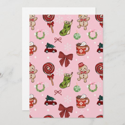 Whimsical Pink Christmas Party Invitation 招待状 (正面/裏面)