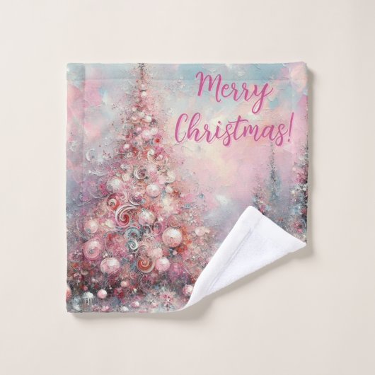 Whimsical Pink Christmas Tree Personalized ウォッシュタオル (ウォッシュタオル)