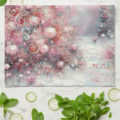 Whimsical Pink Christmas Tree Personalized キッチンタオル (折り畳み)