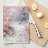 Whimsical Pink Christmas Tree Personalized キッチンタオル (四つ折り)