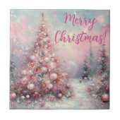 Whimsical Pink Christmas Tree Personalized タイル (正面)