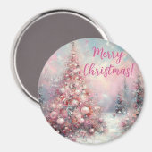 Whimsical Pink Christmas Tree Personalized マグネット (正面/裏面)