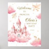 Whimsical Pink Cloud Princess Birthday Welcome ポスター (正面)