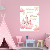 Whimsical Pink Cloud Princess Birthday Welcome ポスター