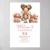 Whimsical Pink Fairy Floral Birthday Welcome Sign ポスター (正面)