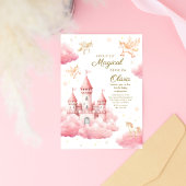 Whimsical Pink Fairytale Princess Birthday 招待状
