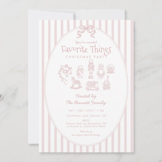 Whimsical Pink Favorite Things Christmas Party 招待状 (正面)