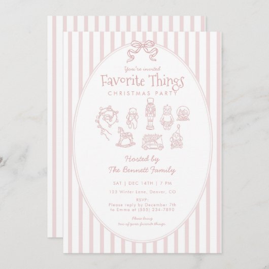 Whimsical Pink Favorite Things Christmas Party 招待状 (正面/裏面)
