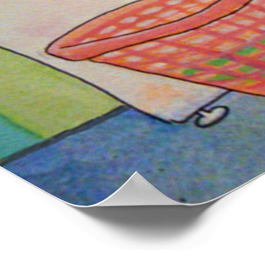 Whimsical Pink Flamingo Does Laundry Cute ポスター (角)