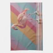 Whimsical Pink Flamingo on Roller Skates キッチンタオル (縦)