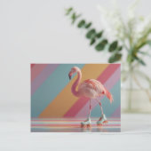 Whimsical Pink Flamingo on Roller Skates ポストカード (スタンド正面)