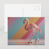 Whimsical Pink Flamingo on Roller Skates ポストカード (正面/裏面)