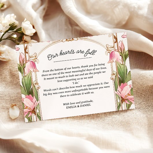 Whimsical Pink Floral Art Nouveau Wedding   サンキューカード