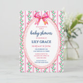 Whimsical Pink Floral & Bow Baby Shower Invitation 招待状 (スタンド正面)