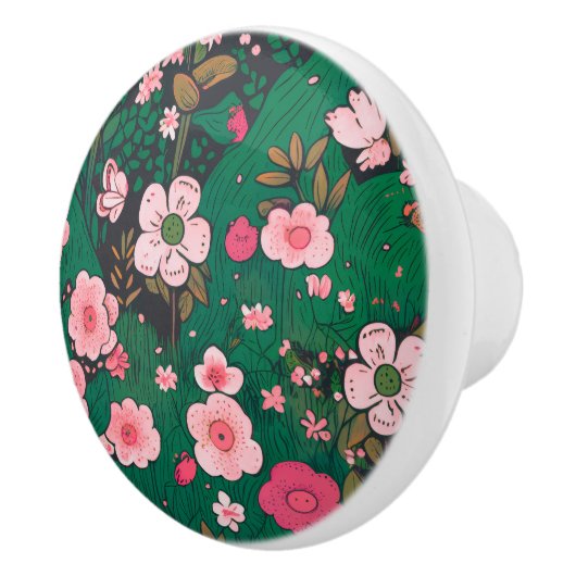 Whimsical Pink Floral Ceramic Knob セラミックノブ (右)