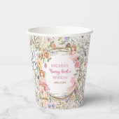 Whimsical Pink Floral Garden Fairy First Birthday 紙コップ (裏面)
