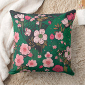 Whimsical Pink Floral Garden Throw Pillow クッション (ブランケット)