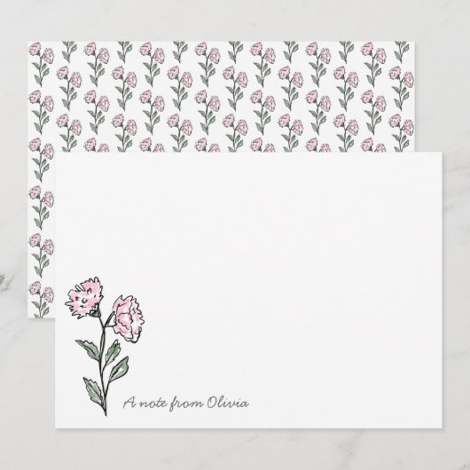 Whimsical Pink Floral Personalized Stationery サンキューカード (正面/裏面)