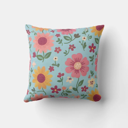 Whimsical Pink & Gold Meadow クッション (裏面)