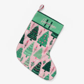 Whimsical Pink & Green Christmas Tree Pattern Name スモールクリスマスストッキング (正面 (吊り時))