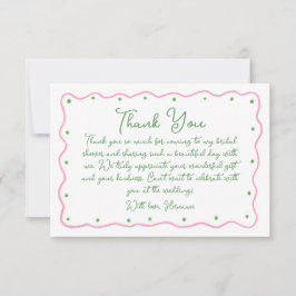 Whimsical Pink Green Hand Painted Bridal Shower サンキューカード