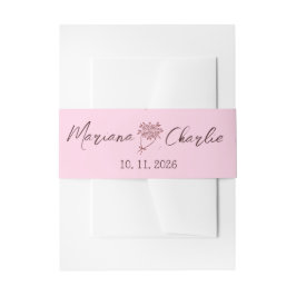 Whimsical Pink Hand Drawn Illustration Wedding  招待状ベリーバンド