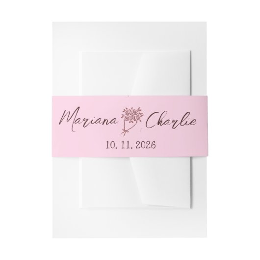 Whimsical Pink Hand Drawn Illustration Wedding  招待状ベリーバンド (正面例)