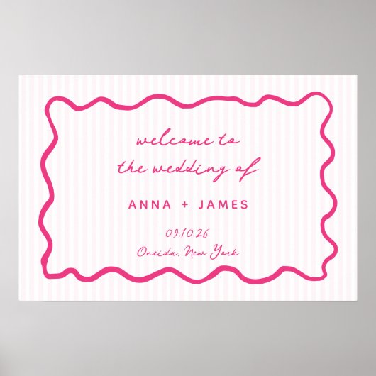 Whimsical Pink Hand Drawn Wedding Welcome ポスター (正面)