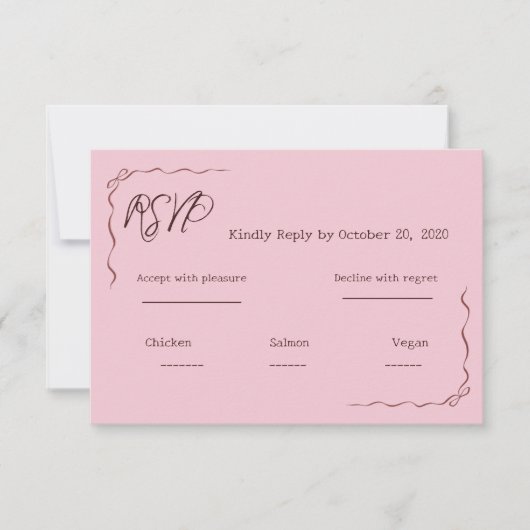 Whimsical Pink Hand Written Scribble Wedding RSVP  (正面)