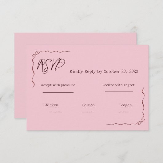 Whimsical Pink Hand Written Scribble Wedding RSVP  (正面/裏面)