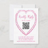 Whimsical Pink Heart QR Code Wedding 出欠カード (正面)