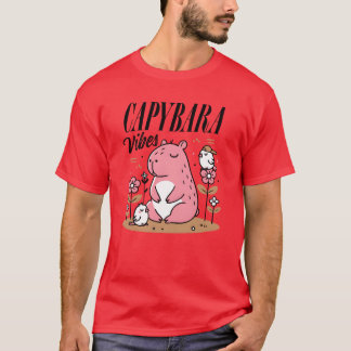 Whimsical Pink Hippo with Floral Friends boy Tシャツ