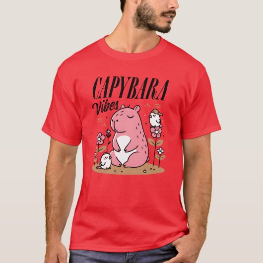 Whimsical Pink Hippo with Floral Friends boy Tシャツ (正面)