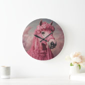 Whimsical Pink Horse Wall Clock - Elegant Fantasy  ラージ壁時計 (ホーム)