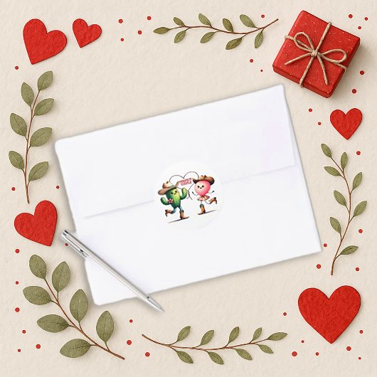 Whimsical Pink Kawaii Cactus and Balloon Design ラウンドシール